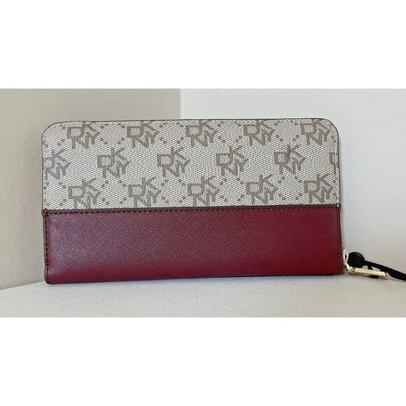 New DKNY Boxed Bryant Large Zip Around Continental Wallet Khaki / Aged Wine - Picture 2 of 5